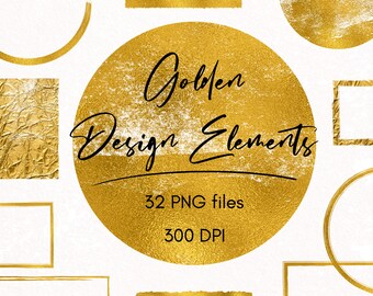 Gold design elements clipart, Circles, Rectangle, Squares, Frames, Commercial use, PNG