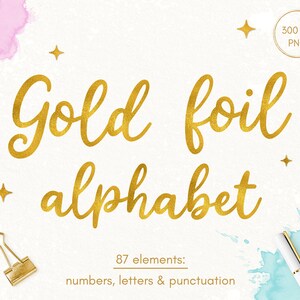 Alphabet feuille d'or, lettres or, chiffres or, police or, typographie or, lettrage décoratif, clipart alphabet, alphabet or, clipart