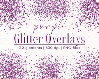 Purple glitter overlays clipart, Digital download, PNG