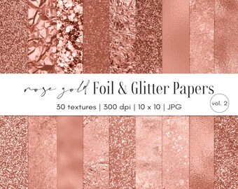 Rose gold foil and glitter backgrounds, Paper pack clipart, Commercial use, Digital download, JPG