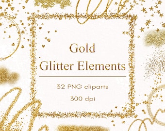 Gold glitter elements clipart, Digital download, Commercial use, PNG