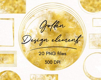Gold design elements clipart, Shapes, Circles, Rectangle, Digital download, PNG