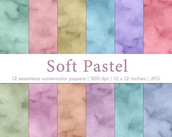 Pastel watercolor backgrounds, Seamless pattern, Scrapbook paper, Digital paper pack, Commercial use, JPG