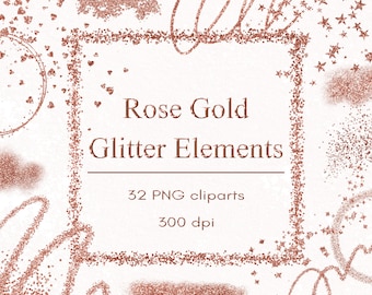 Rose gold glitter elements clipart, Digital download, Commercial use, PNG