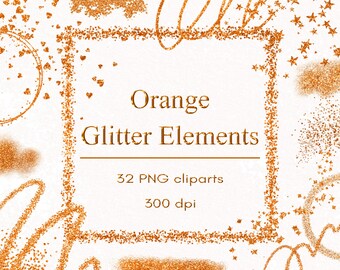 Orange glitter elements clipart, Digital download, Commercial use, PNG