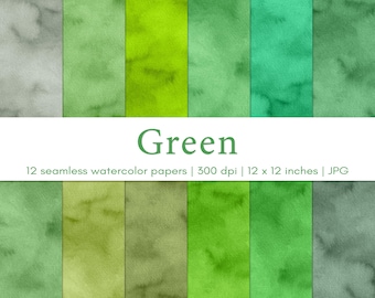 Green watercolor backgrounds, Seamless pattern, Scrapbook paper, Digital paper pack, Commercial use, JPG