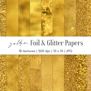 Fundos dourados, Papel digital dourado, Padrões dourados, Textura dourada, Glitter dourado, Folha de ouro, Papel glamour, Papel metálico, Pacote de papel