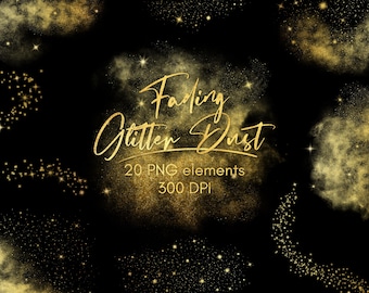 Gold glitter stardust clipart, Magic dust, Overlays, Digital download, PNG