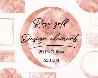Rose gold design elements clipart, Shapes, Circles, Rectangle, Digital download, PNG