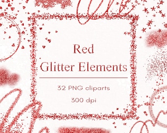 Red glitter elements clipart, Digital download, Commercial use, PNG