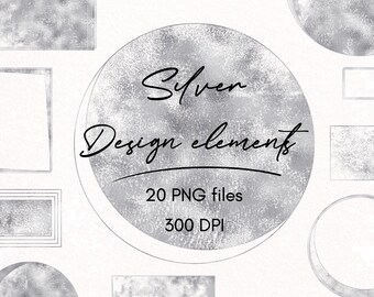 Silver design elements clipart, Shapes, Circles, Rectangle, Digital download, PNG