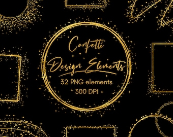 Gold design elements clipart, Frames overlay, Digital download, Commercial use, PNG