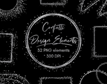 Silver design elements clipart, Frames overlay, Digital download, Commercial use, PNG