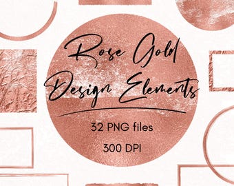 Rose gold design elements clipart, Circles, Rectangle, Squares, Frames, Commercial use, PNG