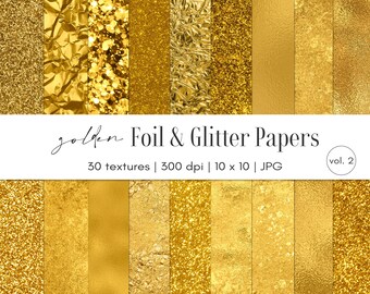 Gold foil and glitter backgrounds, Paper pack clipart, Commercial use, Digital download, JPG