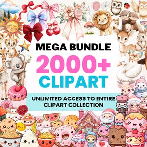 Mega Clipart Bundle / Oltre 2000 grafiche clipart kawaii e carine / Accesso completo a tutti i design attuali e futuri - Uso commerciale illimitato