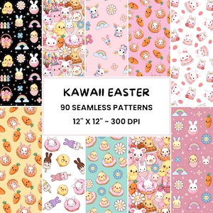 Kawaii Ostern Muster | 90 süße Kaninchen-Themen-Muster | Osterhasen Designs | Digitales Papier | Rapportdatei | Geschenkverpackung