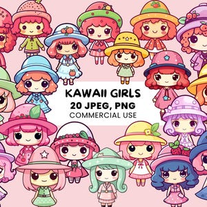 Kawaii Girl Clipart | Cute Anime Girl - 20 Character Bundle - Instant Download - SVG, PNG, JPEG for stickers - vector illustration