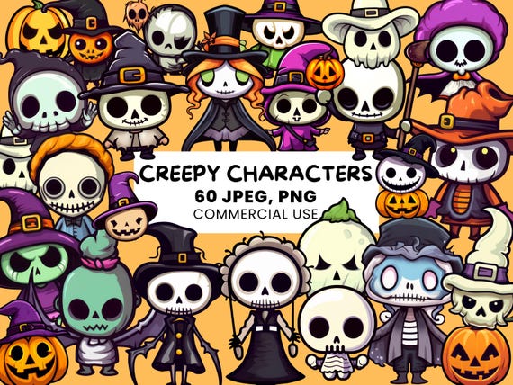 Halloween Characters | 60 Cute Gothic Personality | Creepy Pumpkin  | Horror Characters - PNG, JPEG, printable stickers