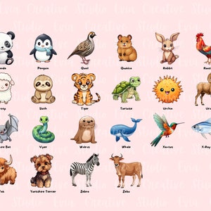 Söta djur clipart | A-Ö djurgrafik | Kawaii djur clipart | Safaridjur | 52 PNG- och JPEG-utskrivbara klistermärken bild 3