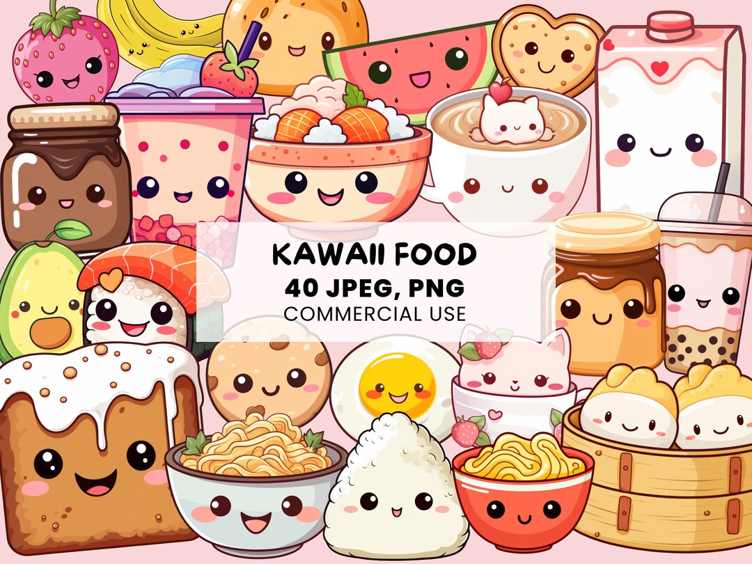 Kawaii Food Clipart | 40 Cute Food Graphics | Kawaii PNG Bundle ...