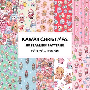 Kawaii Weihnachtsmuster | 80 süße nahtlose digitale Muster | Winterwunderland | Digitales Papier | Rapportdatei für kommerzielle Nutzung