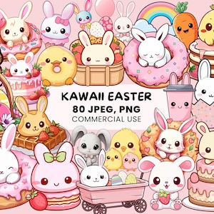 Ostern Clipart | 80 Hasen Ostergrafiken | Süße Ostereier | Kawaii Hase Essen | kawaii druckbare Aufkleber mit kommerzieller Lizenz