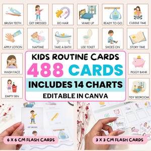 Cartes modifiables des routines quotidiennes pour les enfants Tableau des tâches quotidiennes Programme visuel pour les tout-petits, Matin, après-midi et soir Liste de contrôle visuelle modifiable