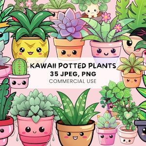 Kawaii potplanten clipart | Binnenpotplanten | Clipart kamerplanten - schattige png-afbeeldingen | Afdrukbare stickers: commercieel gebruik
