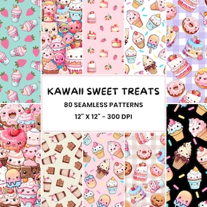 Patrones de comida dulce kawaii / 40 lindos patrones digitales sin costuras / Papel digital / Archivo de patrones repetidos para uso comercial