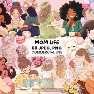 Mama Leben Clipart | 60 Niedliche Mama PNG Designs | Muttertags Bundle | Super Mama | Familie Mutter und Sohn Clipart
