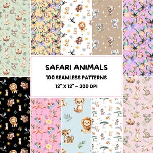 Aquarell Safari Tiere Muster | 100 Boho-Kinderzimmer-Tiere Muster | Dschungeltiere Safari Pattern File | Kinderzimmer Dekor