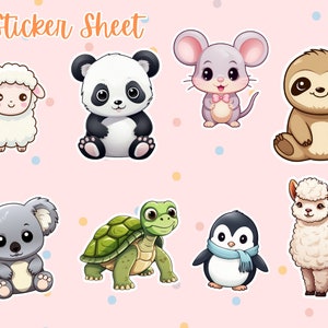 Söta djur clipart | A-Ö djurgrafik | Kawaii djur clipart | Safaridjur | 52 PNG- och JPEG-utskrivbara klistermärken bild 6