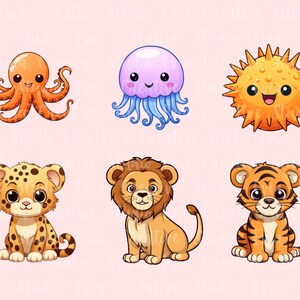 Söta djur clipart | A-Ö djurgrafik | Kawaii djur clipart | Safaridjur | 52 PNG- och JPEG-utskrivbara klistermärken bild 5