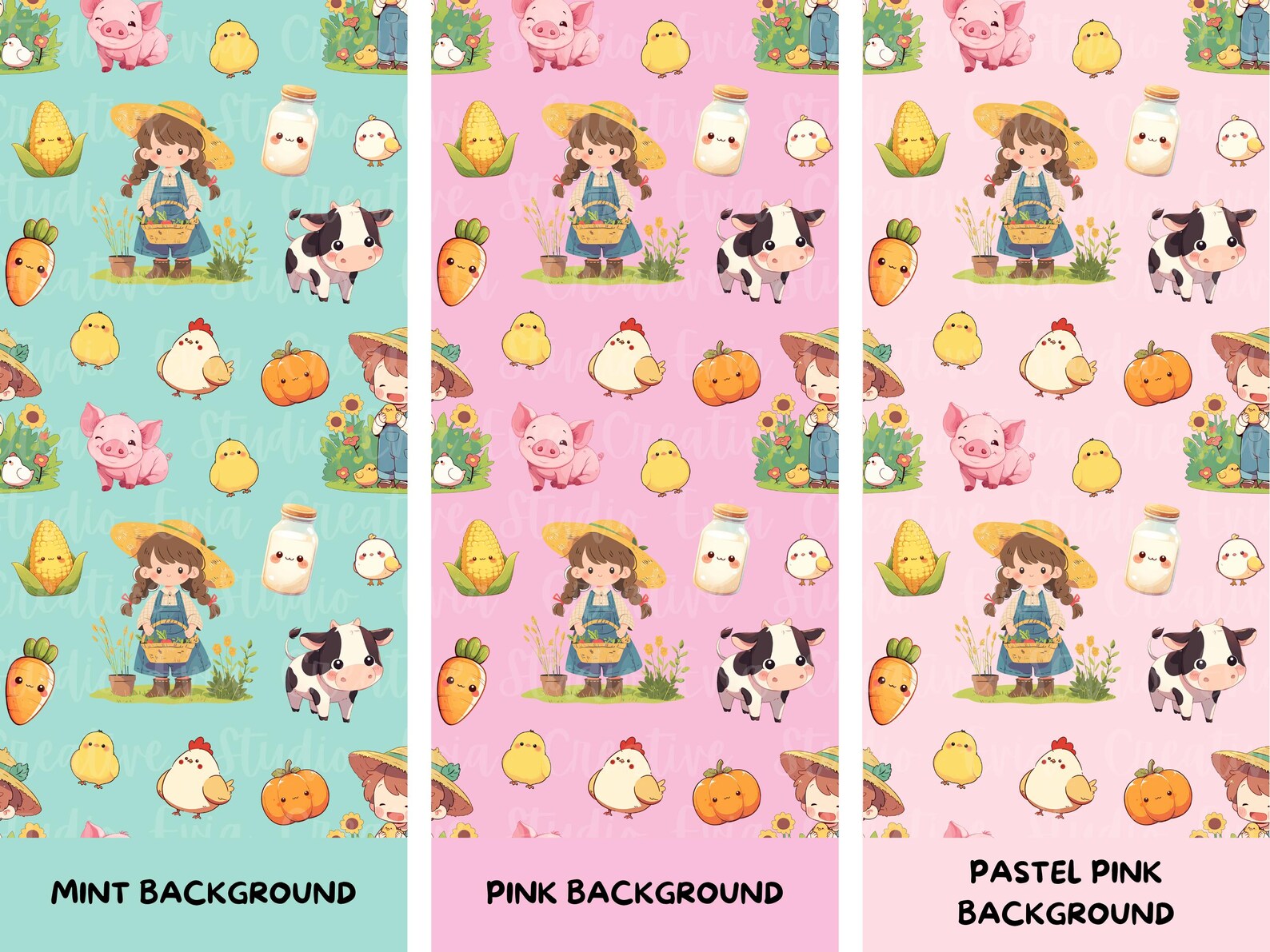 Farm Life Patterns | 100 Farming Life Seamless Patterns | Kawaii Farm ...