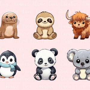 Söta djur clipart | A-Ö djurgrafik | Kawaii djur clipart | Safaridjur | 52 PNG- och JPEG-utskrivbara klistermärken bild 4