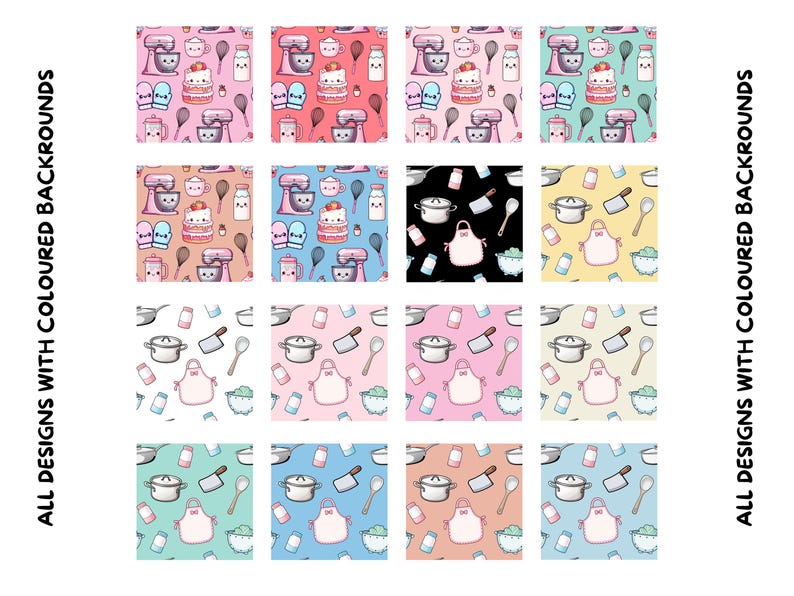 Kawaii Kitchen Patterns | 100 Kitchen Seamless Patterns | Cute Kitchen ...