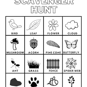 Nature Scavenger Hunt for Kids, Printable Instant Download, Flowers, Animals, Insects