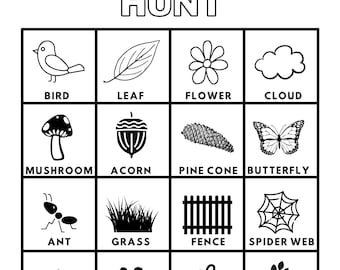 Nature Scavenger Hunt for Kids, Printable Instant Download, Flowers, Animals, Insects