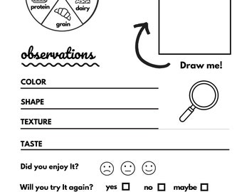 Try New Foods Vegetable Diary, Food Log, Journal for Kids, Printable Instant Download