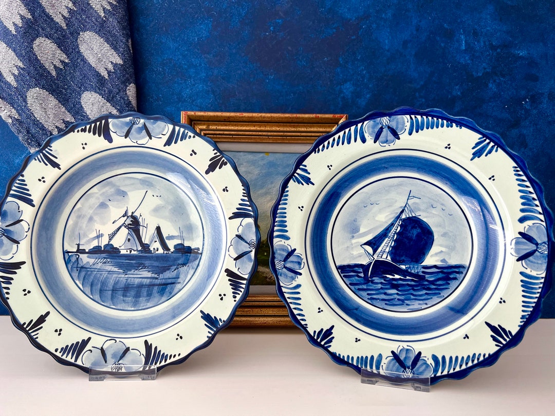 Vintage Delft Wall Plates / Delft Plates / With Windmill Decor Etsy