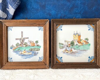 carreaux vintage Delft Old Dutch, fabriqués par Royal Goedewaagen, carreaux polychromes de Delft, décor hollandais typique, ensemble de 2