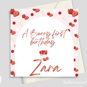 1st birthday card, personalised birthday card, berry first birthday