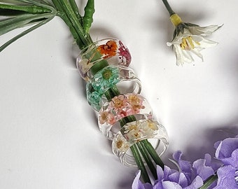 Clear Resin Ring with Dried Flowers | Spring & Summer Jewelry | Flower Garden Series
