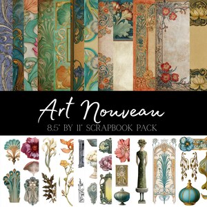 Art Nouveau digital junk journal printable scrapbook fussy cut kit
