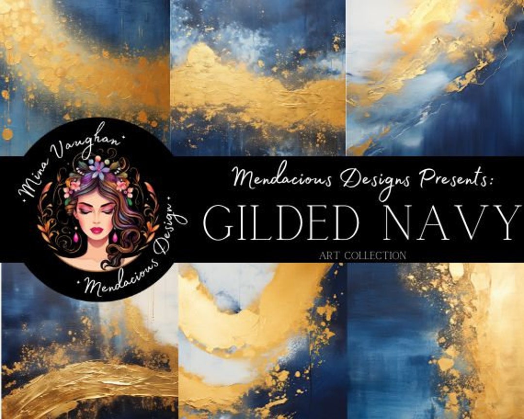Gilded Navy Abstract Art Collection in Navy White and Gold Etsy