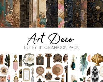 Art Deco digital junk journal printable scrapbook fussy cut kit