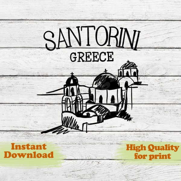 Santorini Png, Greece Country, Church Png, Distressed Design, Silhouette, Hand Drawn, Digital Download, INSTANT DOWNLOAD