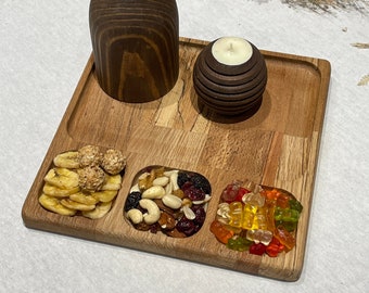 Plateau de service fait main en bois de hêtre : décoration carrée rustique