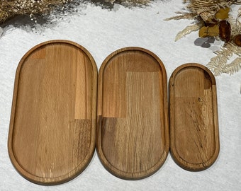Ensemble de plateaux de service ovales faits main en bois de hêtre